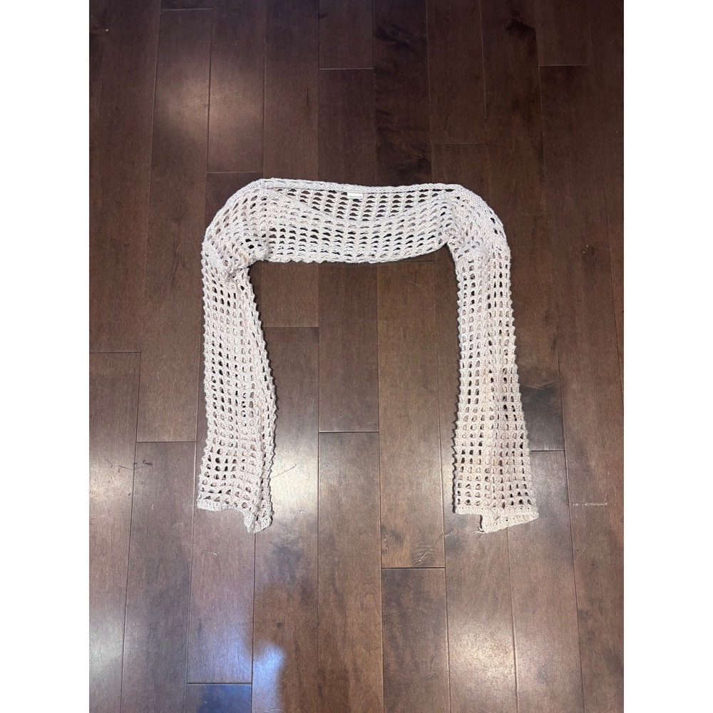 Cream Crochet Mesh Shrug Long Sleeve Open Knit Bolero Cardigan Layering Top